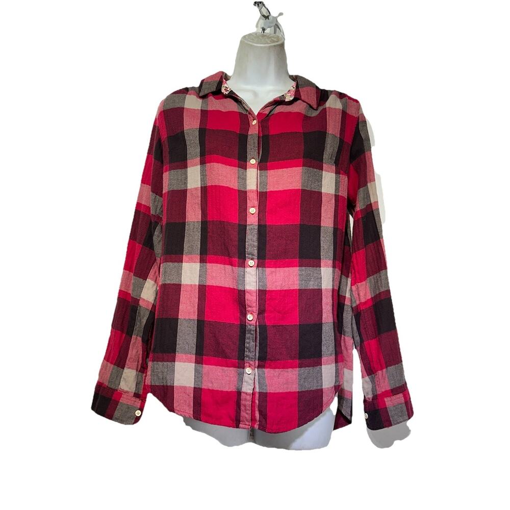 Anthropologie Isabella Sinclair Plaid Button Front Shirt Lace Back Top Size S - Picture 2 of 12